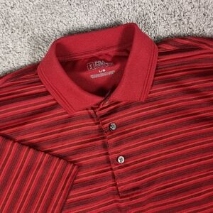 PGA Tour Red Striped Polyester Men's Polo Shirt Large